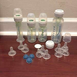 Dr. Brown's bottles with nipple and blue special needs valves